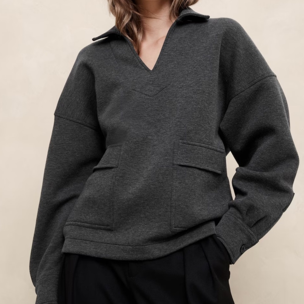 Banana Republic Factory Dark Charcoal V-Neck Pullover Sweatshirt